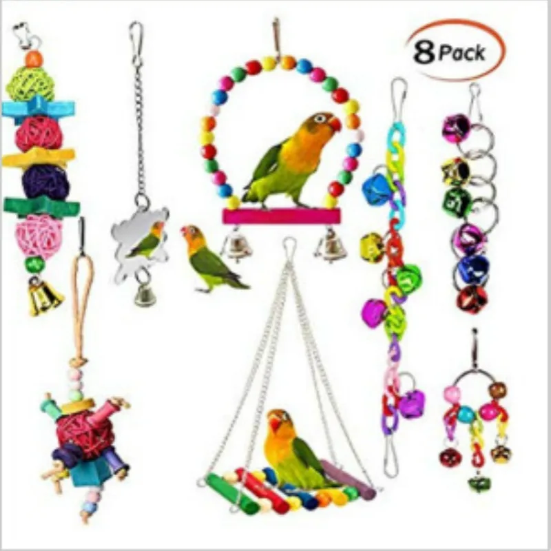 8-Piece Combination Toy Small Parrot Toy Set to Enhance Feelings Relieve Biting and Relieve Boredom