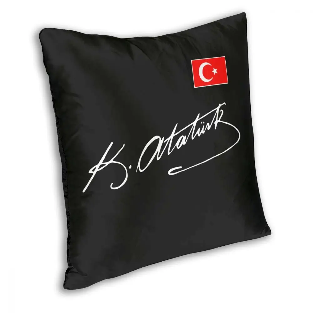 Ataturk With Turkey Flag Square Pillow Case Decorative Pillow Turkish Ataturk Signature Custom Pillowcover Home Decor