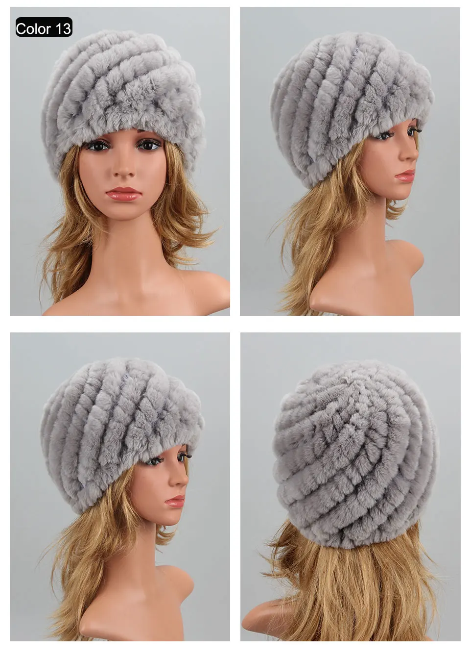 Echt Rex Kaninchen Pelz Hut Elastische Gestrickte Kappe mit Streifen Design Winter Hut für Frauen Damen Herbst Kopfbedeckungen Mode Mädchen bonnets – Detail 28