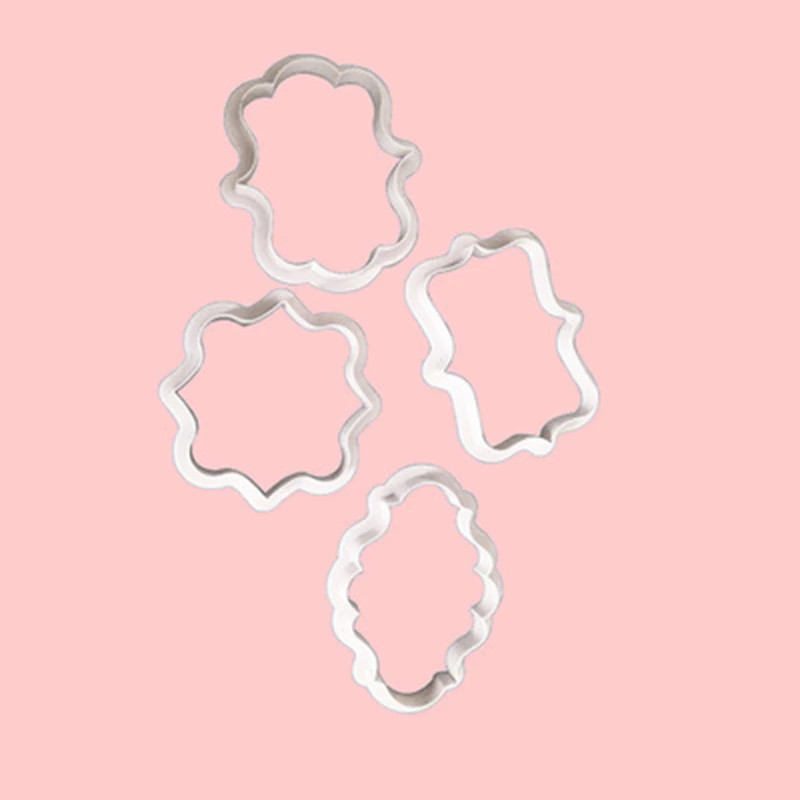 4/6pcs Vintage Plaque Frame Cookie Cutter Set Plastic Biscuit Mould Fondant Cake Decorating Tools kitchen Baking Accessories