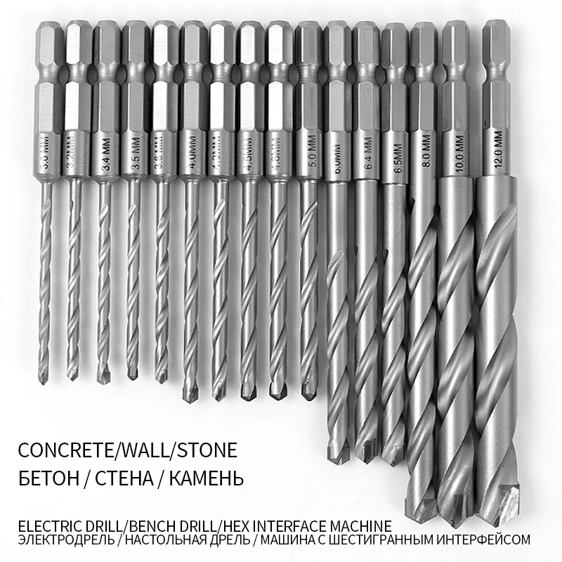 Lục Giác Vỏ Xi Măng Khoan Carbide Ngói Xi Măng Tường Gốm Lục Giác Vỏ Đặc Biệt Máy Khoan Bê Tông Tường Gạch Bit3-12mm