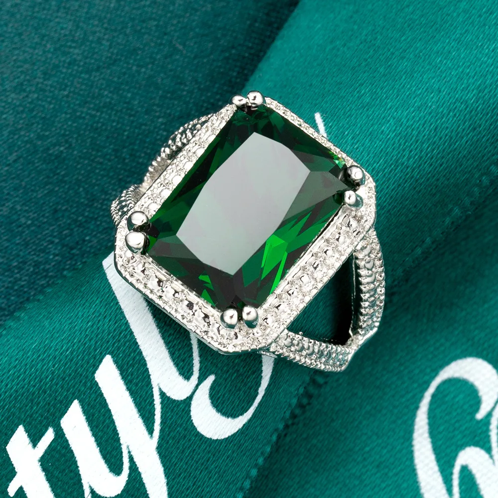 Delikatny zielony kwadrat cyrkon kobiety obrączki hollown-out kolor srebrny błyszczące pierścionki prezent na rocznicę Trendy biżuteria Anillos — zdjęcie 6