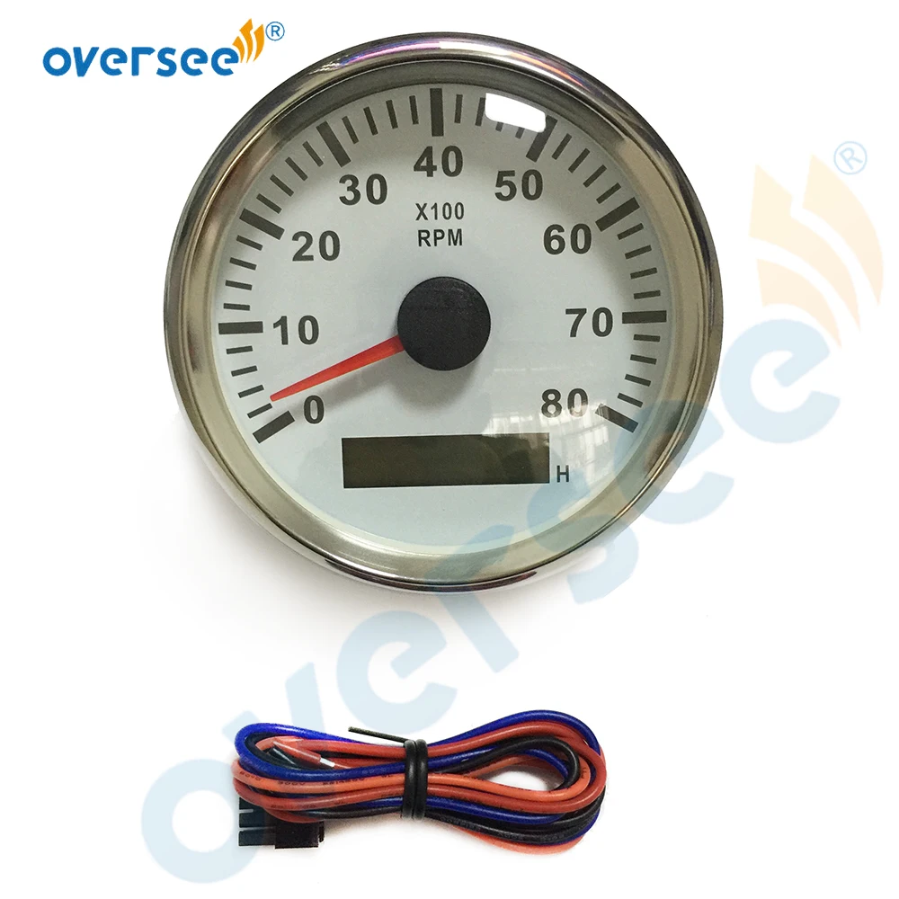 OVERSEE 3.5 Inches 85MM Tachometer with LCD Hourmeter White Color 8000 RPM with Light Inside