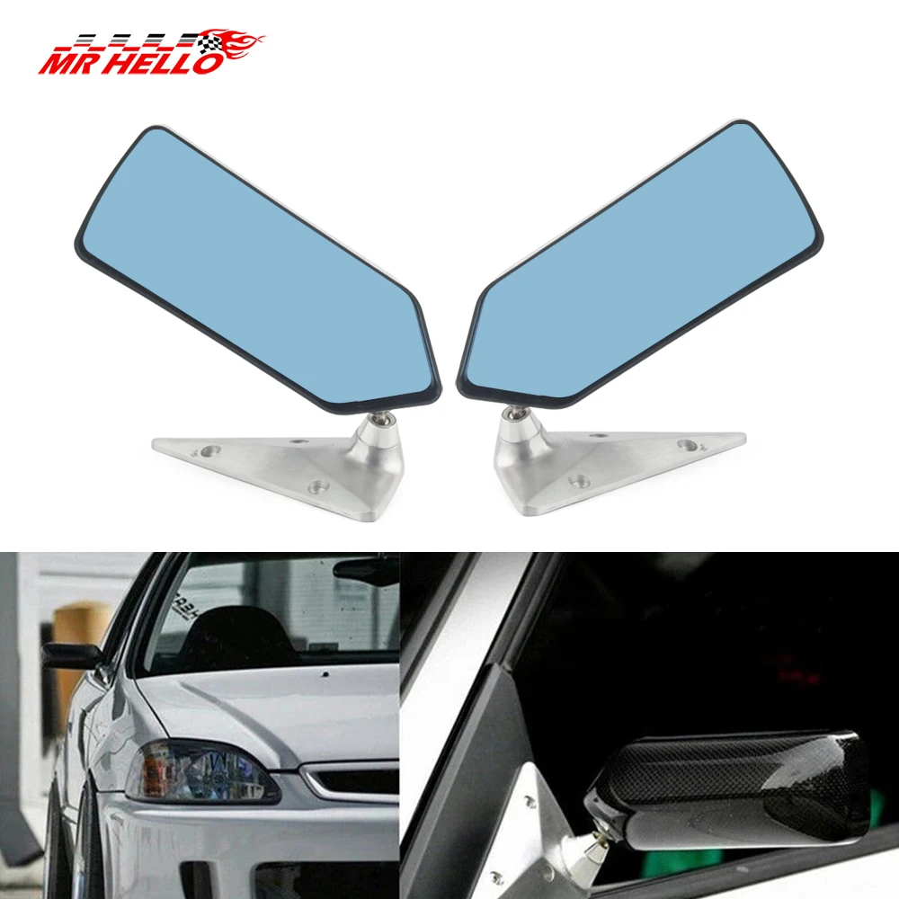 2x New Carbon grain Retro Car Rearview Side Mirror Craft Square F1 Style w/Blue Mirror Surface Metal Bracket Rear View Mirror