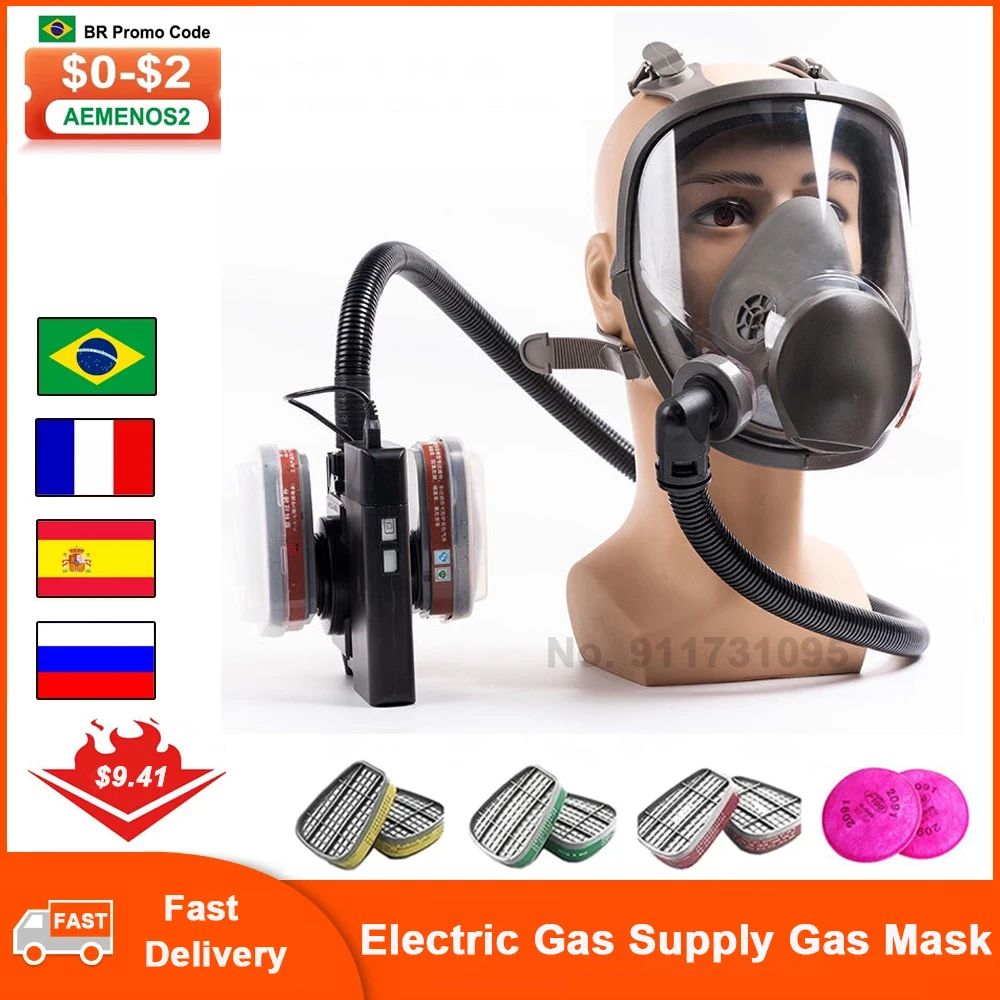 

Portable Aspirated Respirator Electric Aspirated Gas Mask Spray Paint Chemical Pesticide Fire-Fighting Blower Full Face Mask