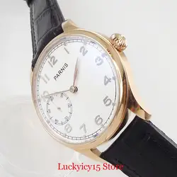 Rose Gold Hand Winding Round Wristwatch White Dial Gold Hand 6497 Movement 44mm Men Watches