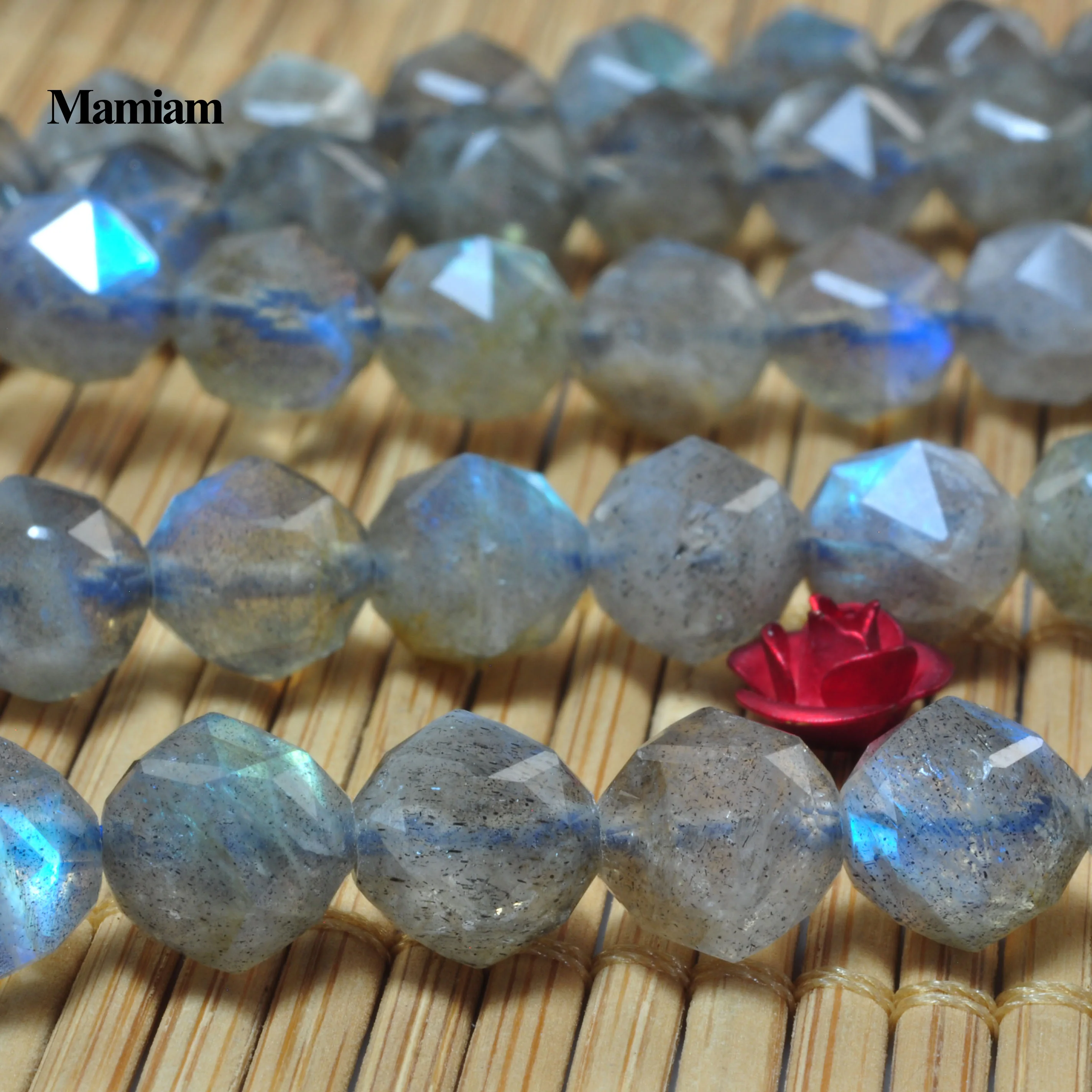 Mamiam Natural A+ Blue Flash Labradorite Diamond Faceted Beads 4mm 6mm Round Stone Diy Bracelet Necklace Jewelry Making Design