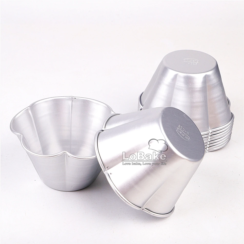 (10pcs/lot) 9.7cm hexapetalous flower shape aluminium tart mould jelly pudding cup cupcake mousse mold baking tools for cake