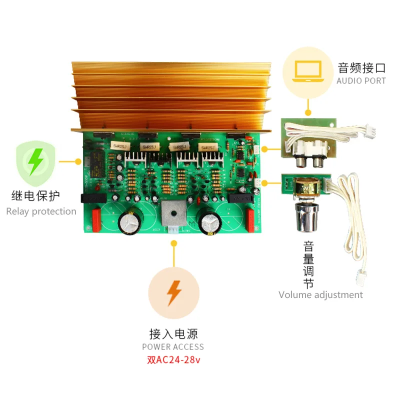 Dual AC24-30V 1943 + 5200 500W Subwoofer Speaker Mono Power Amplifier Board W/Delay Relay Protection