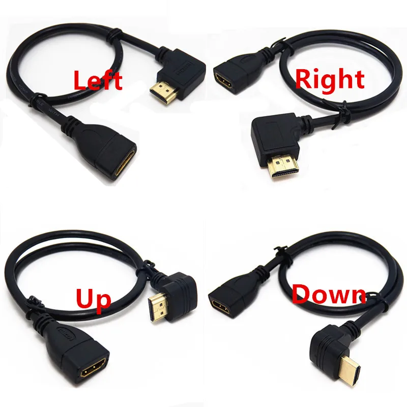 90 Degree Up & Down & Left & Right Angled HDMI-compatible Male to Female Extended Cable for HD TV LCD Laptop PS3 Projector 50cm