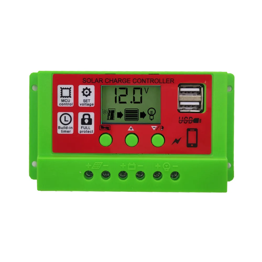 Green+Red solar controller 12v2v photovoltaic power generation solar charging and discharging control system