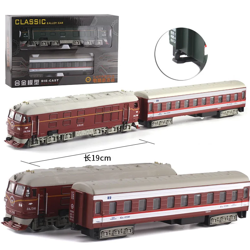 1/87 Extended Steam Alloy Train Diecast Locomotive Model Toy Vehicle Metal Casting Car Pull Back Sound Light Toys Kids Gifts