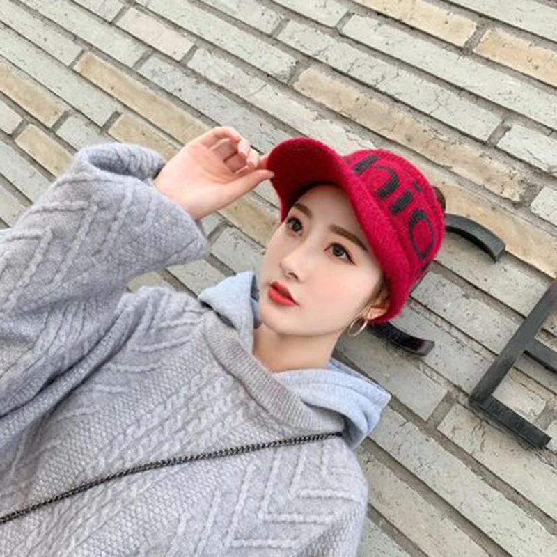 Cap hat female baseball cap fashion letter knitted wool empty top hat ladies spring and autumn baseball cap