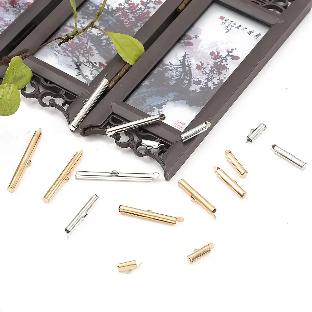 30/40/50 Pcs Length 10-40 Mm Two Colors Crimp End Beads Slide On End Clasp Tubes Slider End Caps Necklace Bracelet Connectors