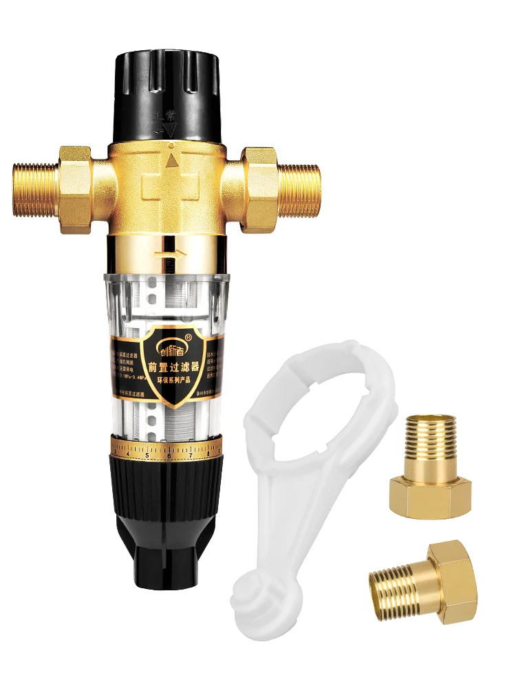 

Sediment Water Filter - Whole House Reusable Filtration Water System - Spindown Prefilter 40um 3/4" Male NPT + 1/2" Female NPT