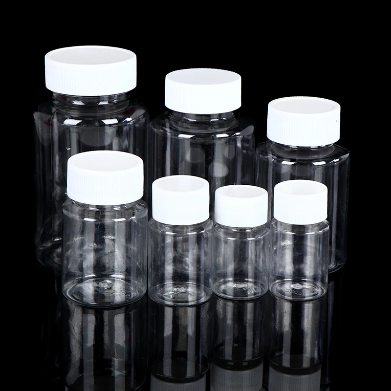 5pcs Refillable Bottles 15ml/20ml/30ml/50ml/100ml/150ml/200ml Plastic PET Clear Empty Seal Bottles Container Reagent Pack Bottle