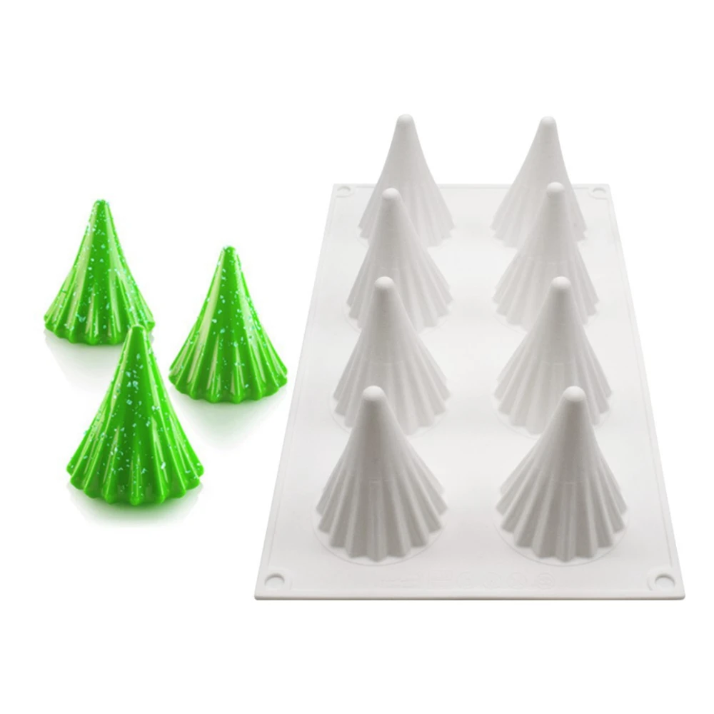 

8 Cavity Xmas Mousse Cake Mold Christmas Tree Shape Silicone Epoxy Resin Mold Striped Bakeware Pastry Tool Kitchen Accessories