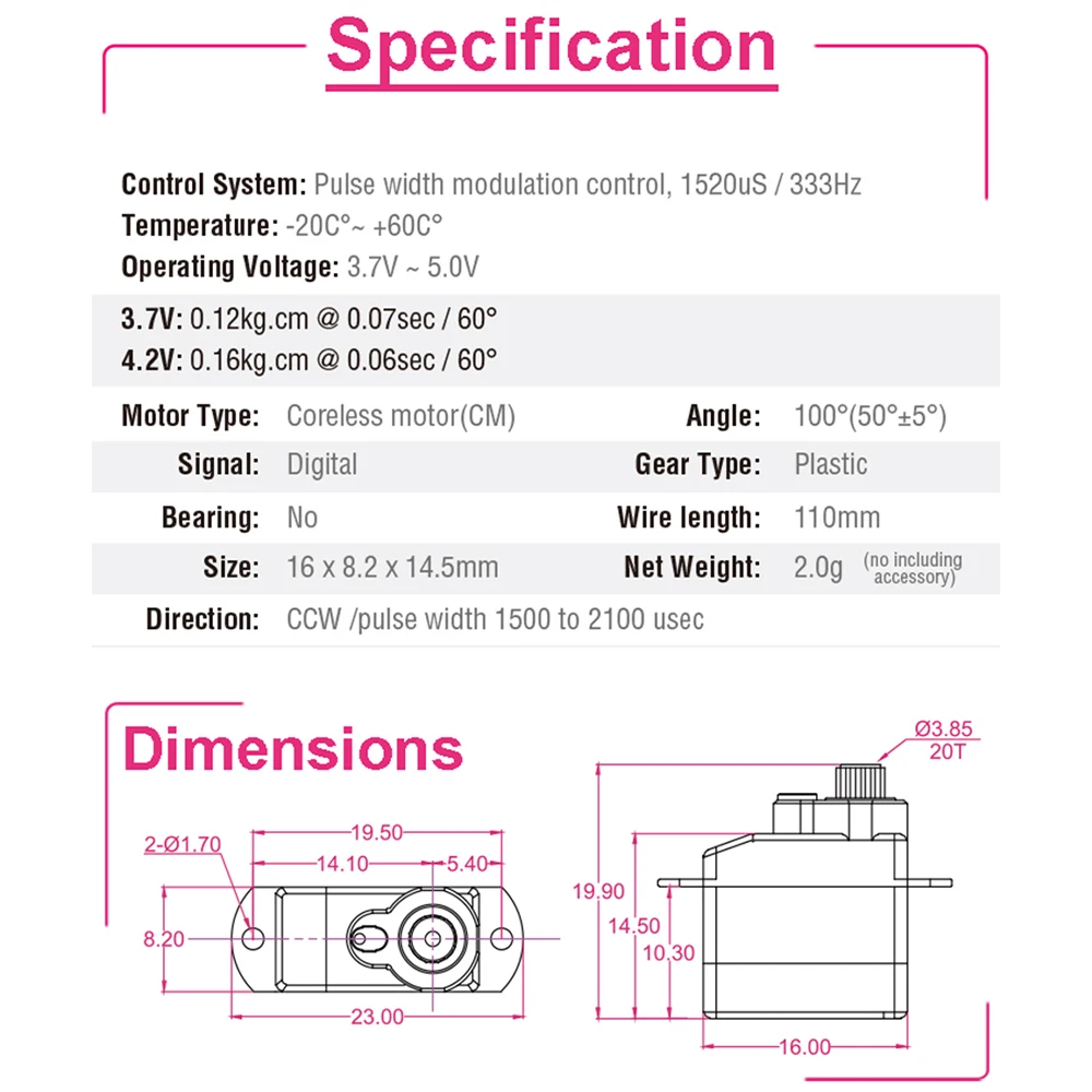 AFRC-D1602 2g 4PCS Super micro Digital Servo  JST and JR Connector For RC plane car toys Model is special DIY assembly upgrading