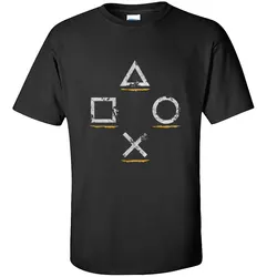 Camiseta de manga corta para hombre, camisa de cuello redondo, personalizada, con botones de PlayStation Icons, 100% algodón, Hip hop