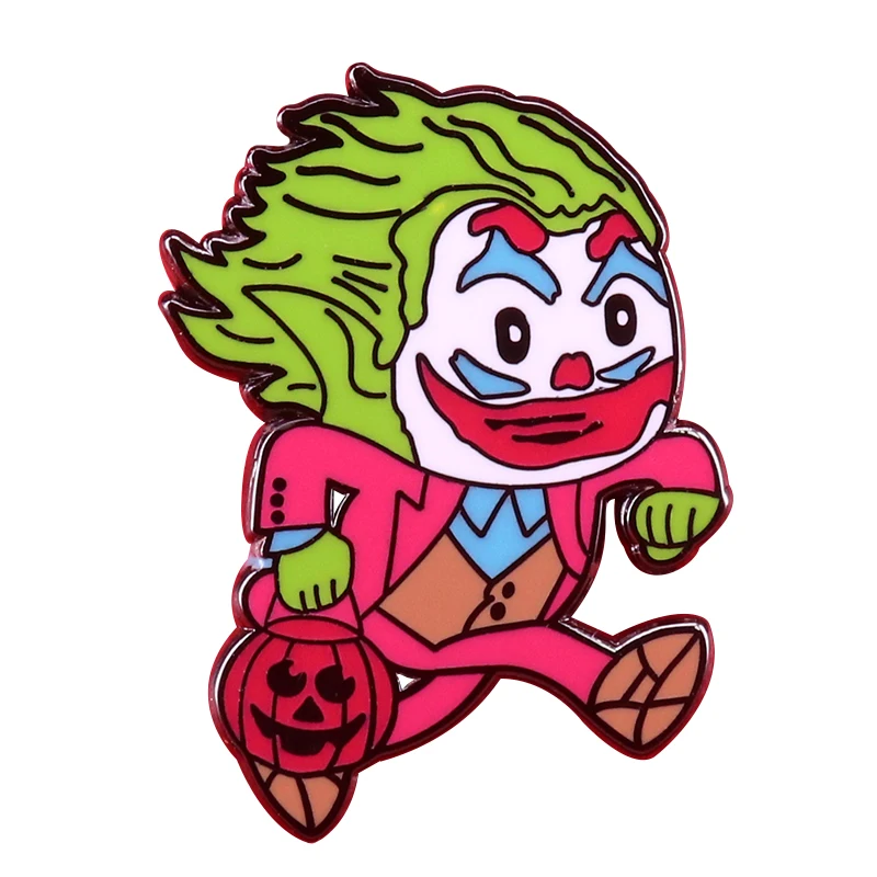 Running clown lapel pin cartoon joker badge horror Halloween gift