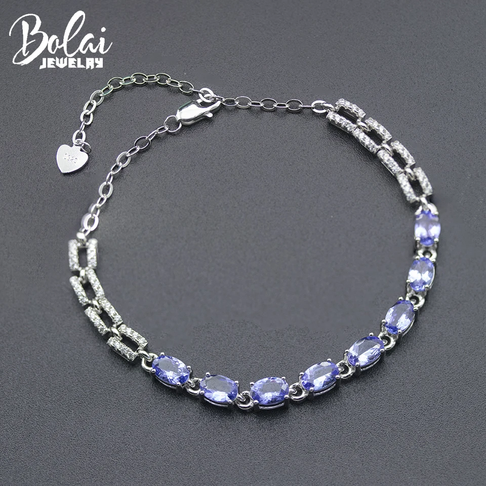 Bolai 100% natural Tanzanite link bracelet solid 925 sterling silver 4.0ct violet gemstone fine jewelry for women's girl gift