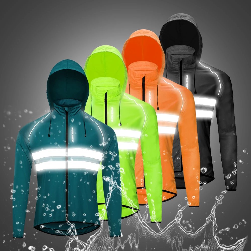 WOSAWE Reflective Running Jackets Hooded Windproof Water Rain Repellent Cycling Windbreaker Coat Bike Sports Cycling Jackets