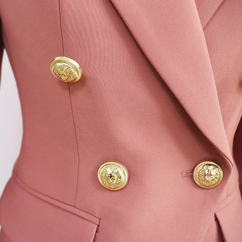 HIGH STREET Newest 2024 Runway Designer Blazer Women\'s Classic Lion Buttons Double Breasted Slim Fitting Blazer Jacket Dust Rose