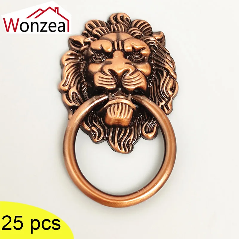 25pcs Retro Handle Large Lion Head Shape Gold Traditional Wardrobe Cupboard Drawer Knob Furniture Fittings Cabinet Door Pull