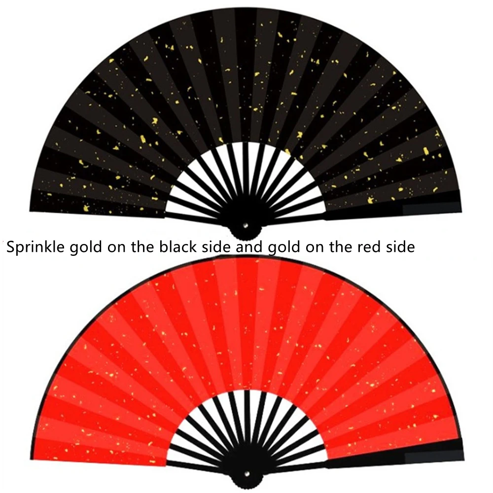 Large Sprinkle gold Red Black Chinese Silk Folding Fan 13inches Decorative Costume Men Accessories Wedding DIY Programs