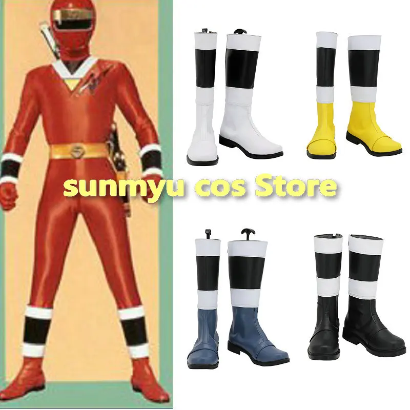 

Ninja Sentai Kakuranger White Black Blue Yellow Red boots Shoes Kikai Sentai Zenkaiger Cosplay Custom Size Halloween