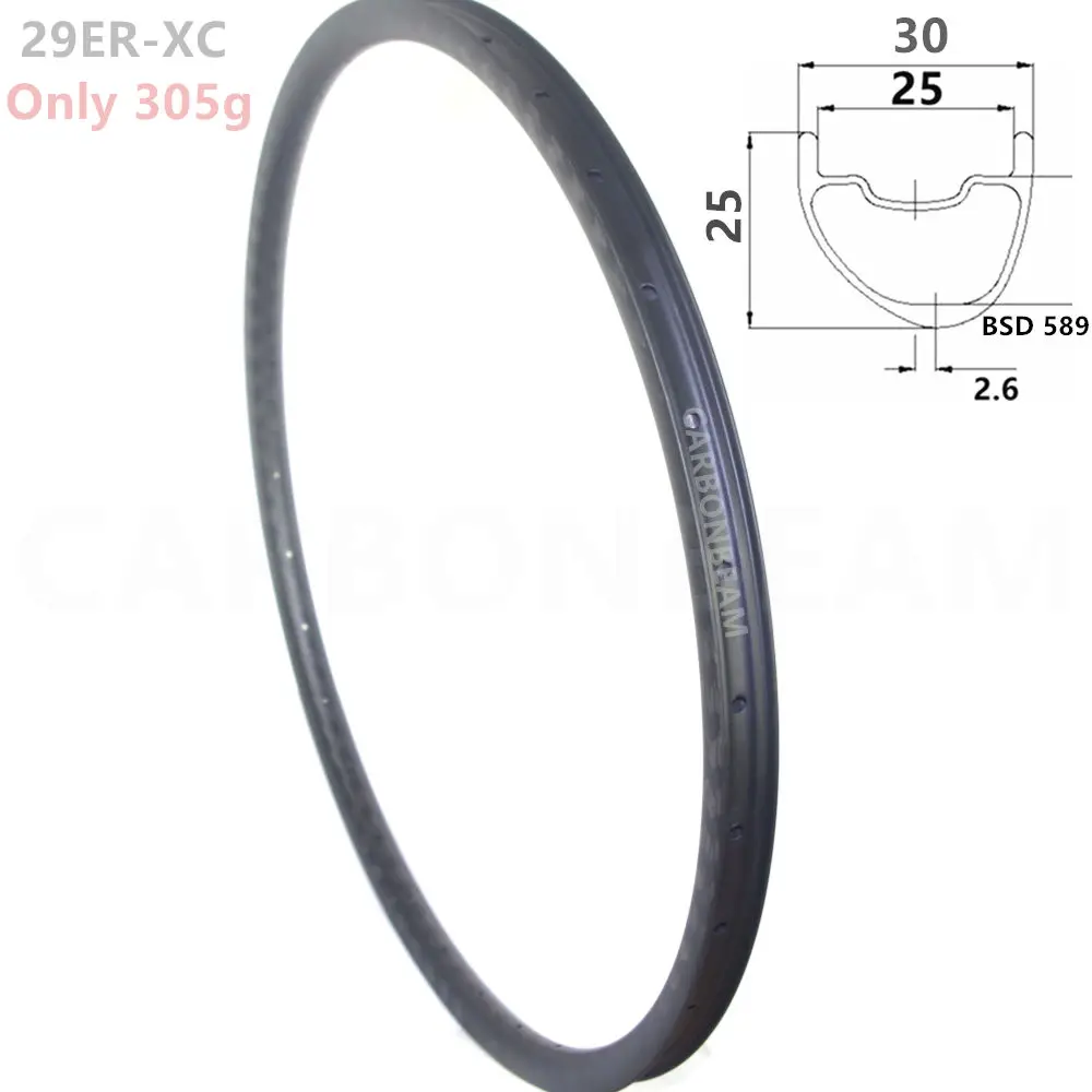 Superlight Asymmetric 305g 30mm Width 25mm depth 29er Carbon rims Mountain 29“ Bike Tubeless XC 29inch carbon mtb rims