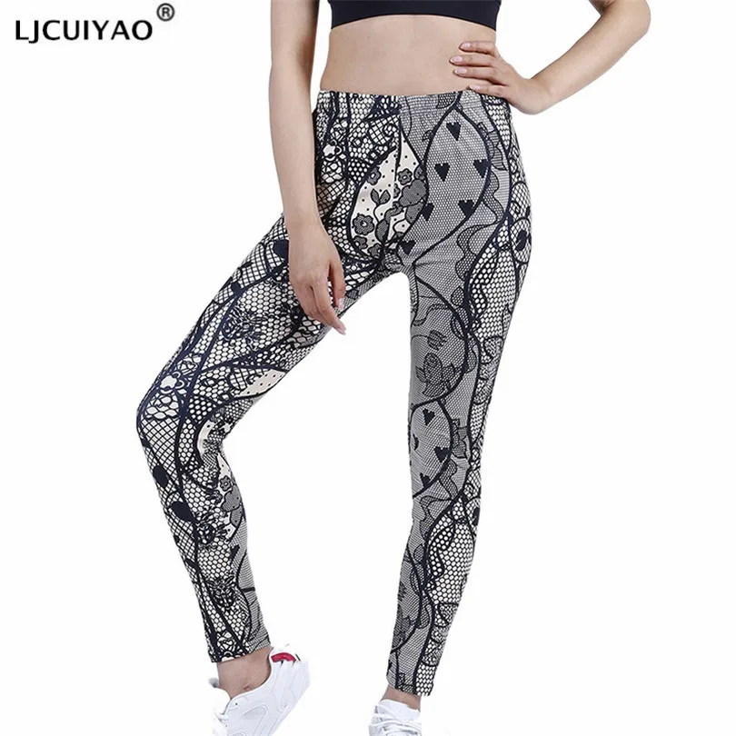 

LJCUIYAO Gray Love Leggings Women High Waisted Pants Elastic Workout Fittness Sports Stretchy Running Hip Push UP Gym Clothing