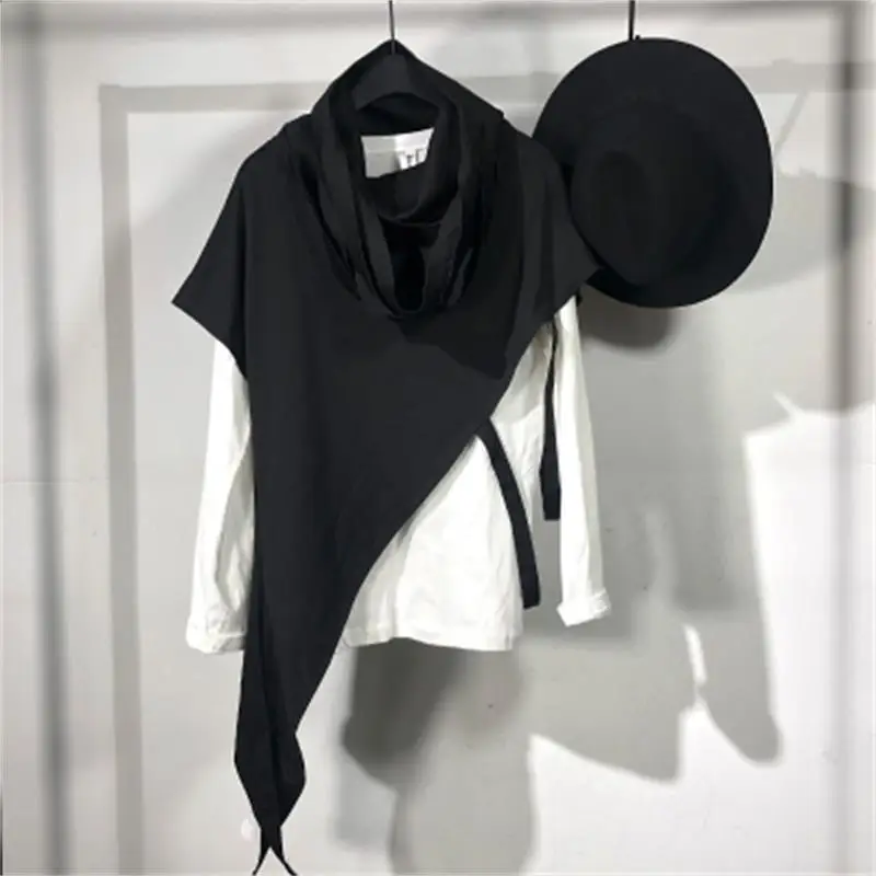 Autumn original dark tide male false two pieces stitching high-necked long sleeve sweater designer personality irregular jacket