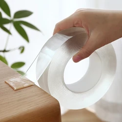 Nano-cinta adhesiva doble transparente para baño y cocina, adhesivo impermeable reutilizable resistente al agua, pegatinas de pared fuertes