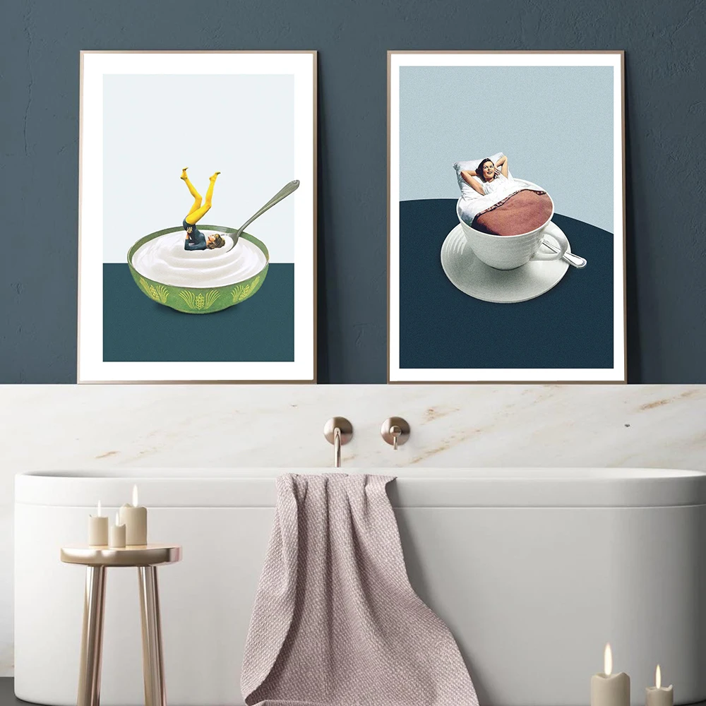 Cartoon Abstract Figure Wall Art Posters and Prints Jellyfish Coffee Canvas Painting Yoga Yogurt Pictures For Living Room Decor