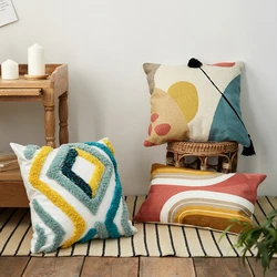 Tufted Cushion Cover Color Block Home Decoration Pillow Case for Sofa Bed Chair - 45x45cm/30x50cm Living Room Bedroom Decor