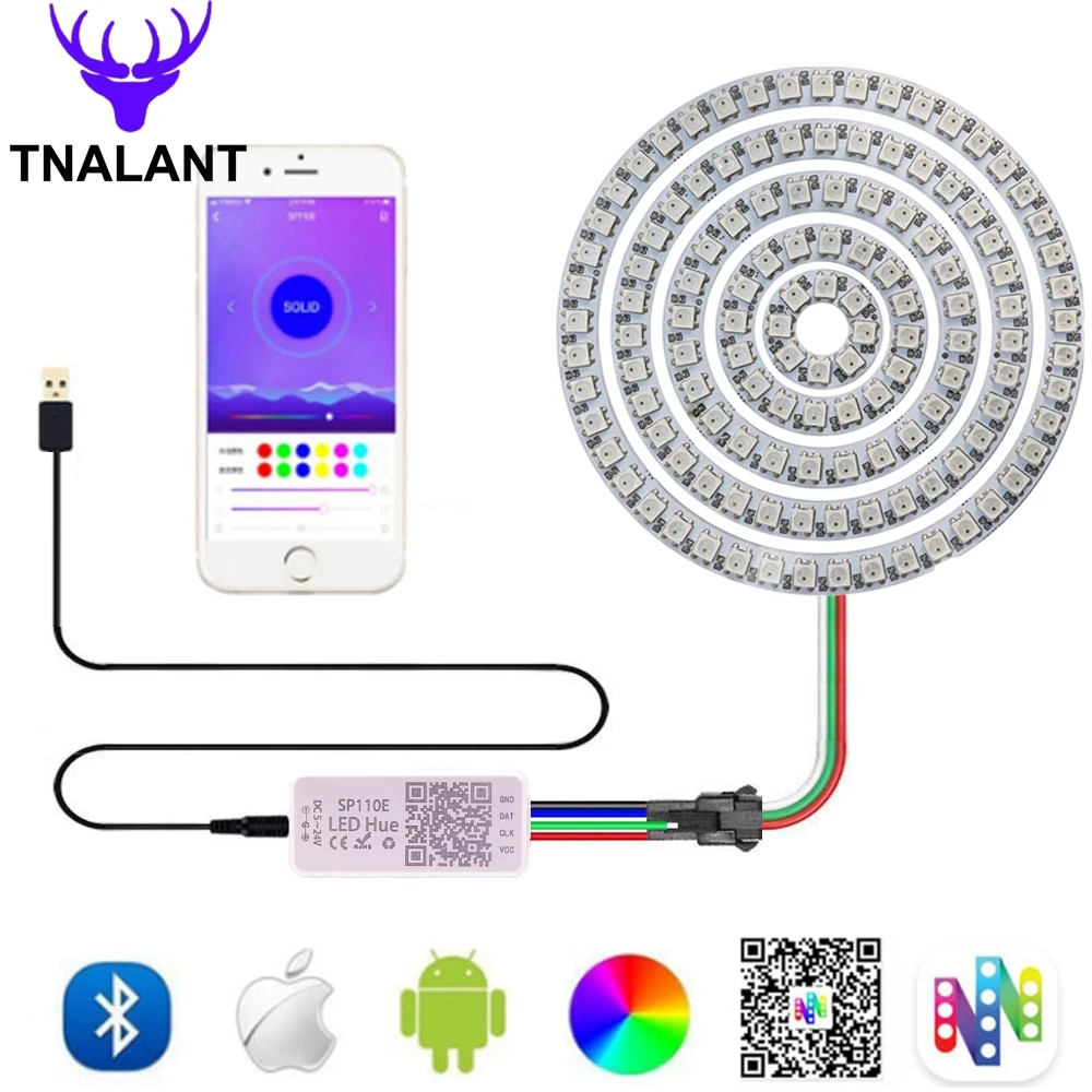 WS2812B Led Pixel Ring Individul AddressabIe Ring 5050 RGB WS2812 IC BuiIt-in Led ModuIe With USB/DC Wire And SP110E Controller