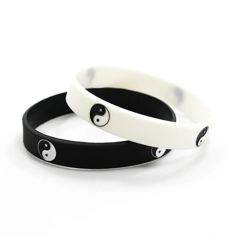 2pcs New Cool Tai Chi Silicone Wristband Black White Color Sports Rubber Silicone Bracelets&Bangles Fashion Rubber Jewelry Gifts