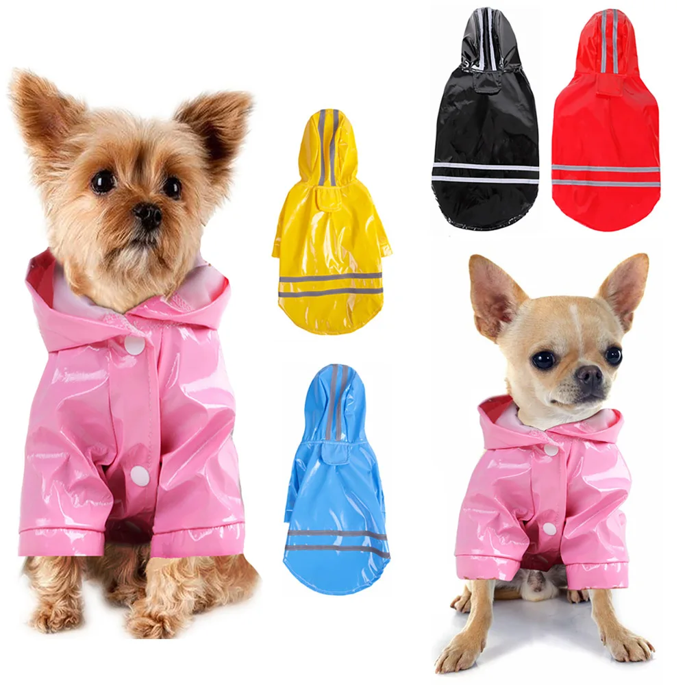 

Spring Summer Dog Raincoat Jumpsuit Outdoor Puppy Pet Reflective PU Rain Coat for Dogs Pet Hooded Waterproof Cloak Jacket