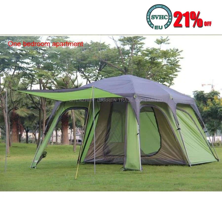 Ultralarge 5-8 double layer outdoor 1 living rooms and 1hall family rain-proof camping tent with a mat and double Inner tent