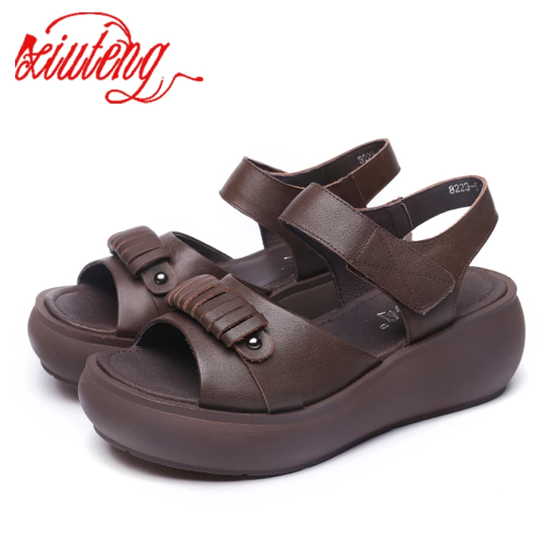 Xiuteng summer female sandals wear-resistant anti-slip Roman Shoes retro platform with thick bottom comfortable Wedge sandals