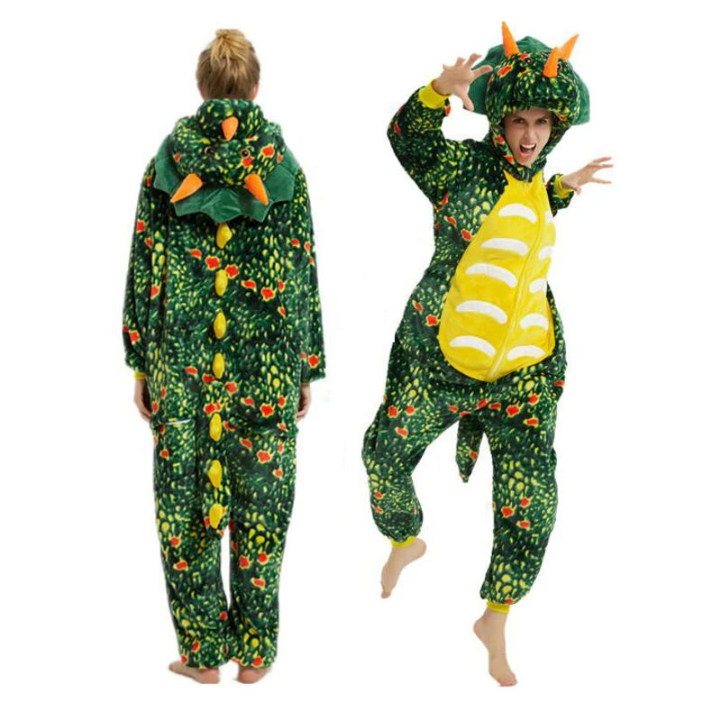 

Adult Green Triceratops Dinosaur Kigurumi Women Men Funny Flannel Unicorn Animal Cosplay Onesies Costume Winter Anime Jumpsuit