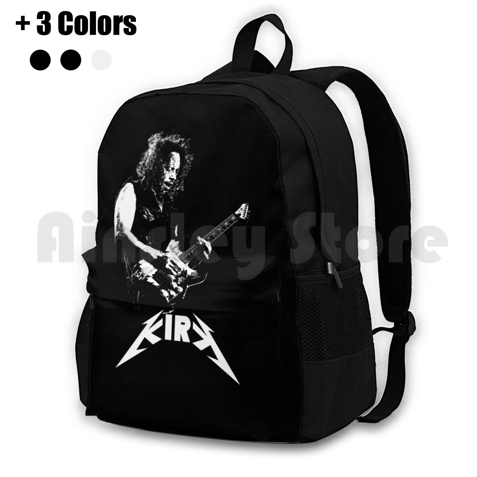 Kirk-White Stencil Outdoor Hiking Backpack Riding Climbing Sports Bag Kirk Hammett James Guitar Guitarist Ride The Lightining