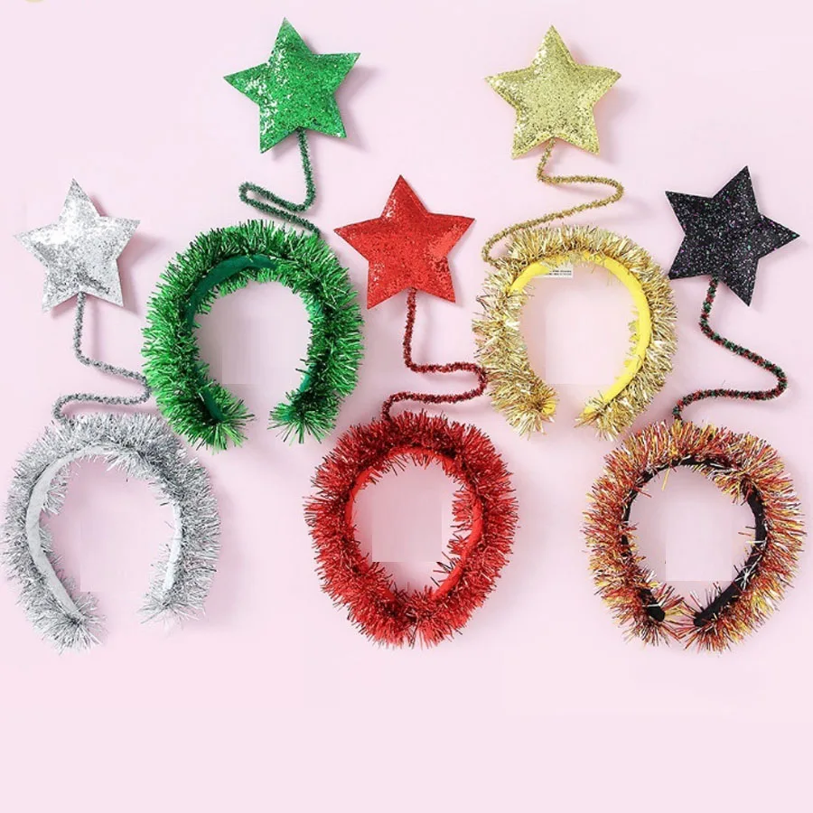 10pcs New Fluffy Star Headband Five-pointed Stars Christmas  Party Holiday Hairband Accessories Birthday Wedding Cosplay