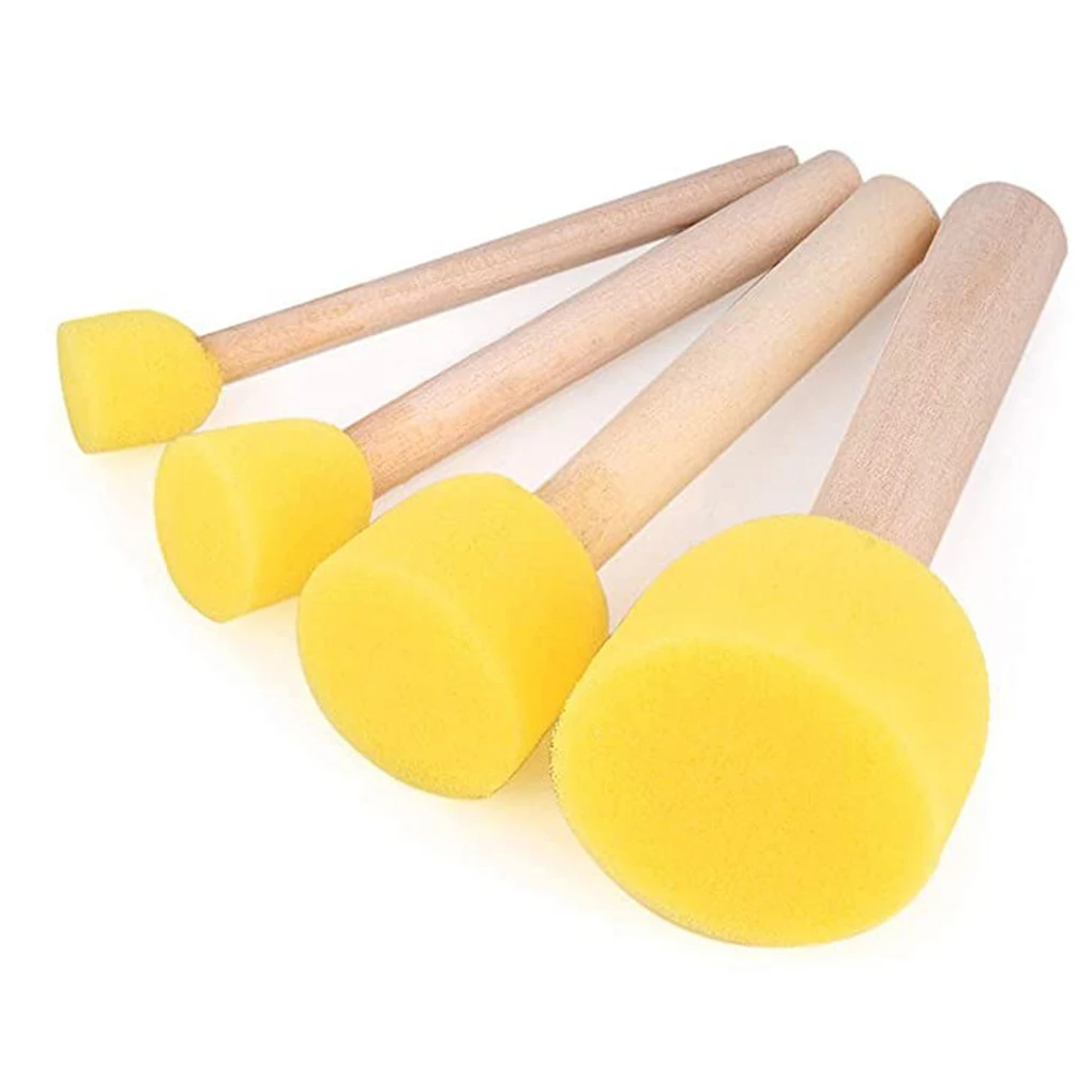 20pcs Round Sponges Brush Set Stencil Sponge Brushes DIY Painting Sponges Children Drawing Craft Brushes with Wood Handle