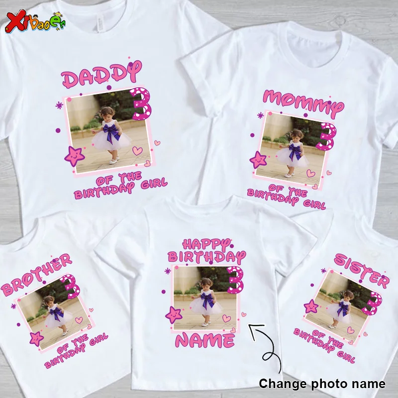 Chemise assortie pour anniversaire de famille, vêtements pour bébés filles, avec photo