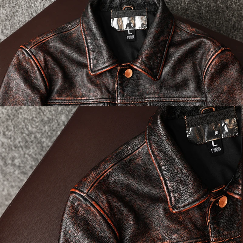 COPERSIAN Vintage Men Leather Jackets Cowhide Motorcycle Genuine Leather Motor Biker Clothing Distressed Leather Coat  Air Force