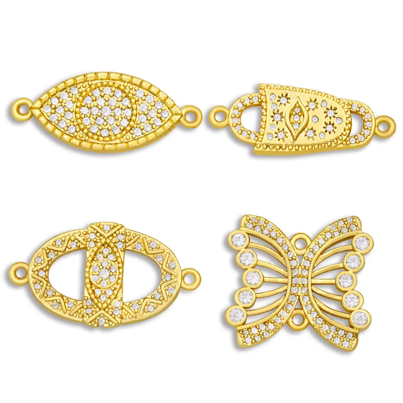 OCESRIO Lucky Gold Plated Brass Evil Eye Charms for Jewelry Making Gold Butterfly Charms for Bracelets Double Hole chma045