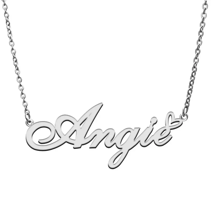 Angie Name with Love Heart Necklace for Women Stainless Steel Jewelry Nameplate Pendant Femme Mother Child Girls Gift