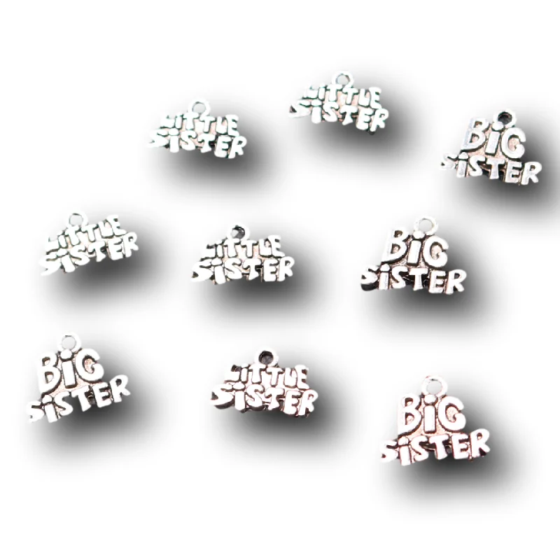 16pcs Silver Plated Big/Little Sister Metal Tags Pendants Retro Bracelet Earrings Accessories DIY Charms  Jewelry Carfts Making